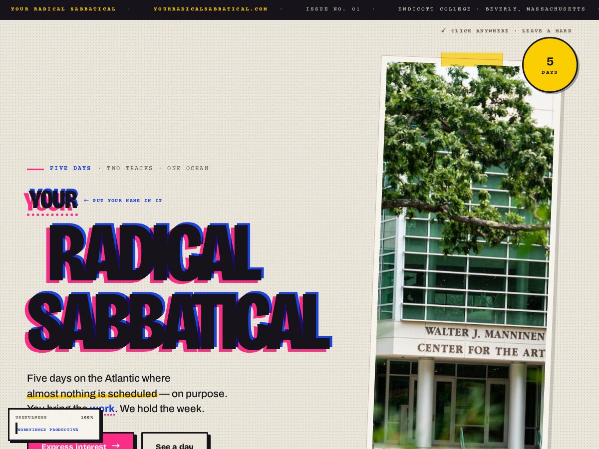 Landing-page snapshot of yourradicalsabbatical.com