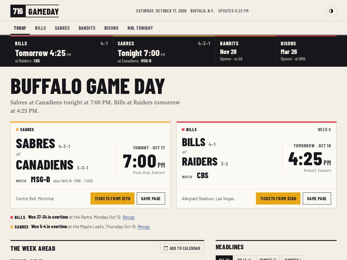 Landing-page snapshot of 716gameday.com