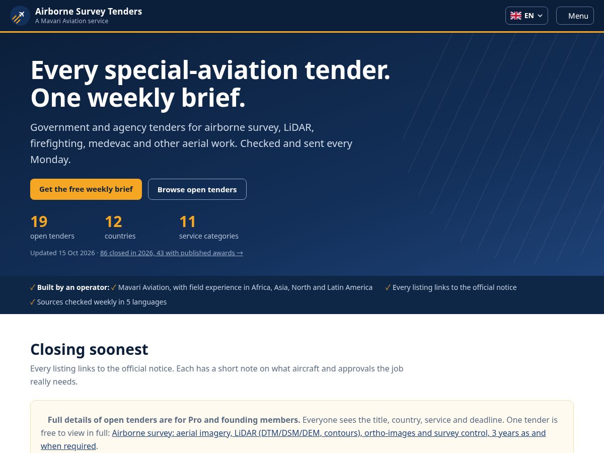 Landing-page snapshot of airbornesurveytenders.com
