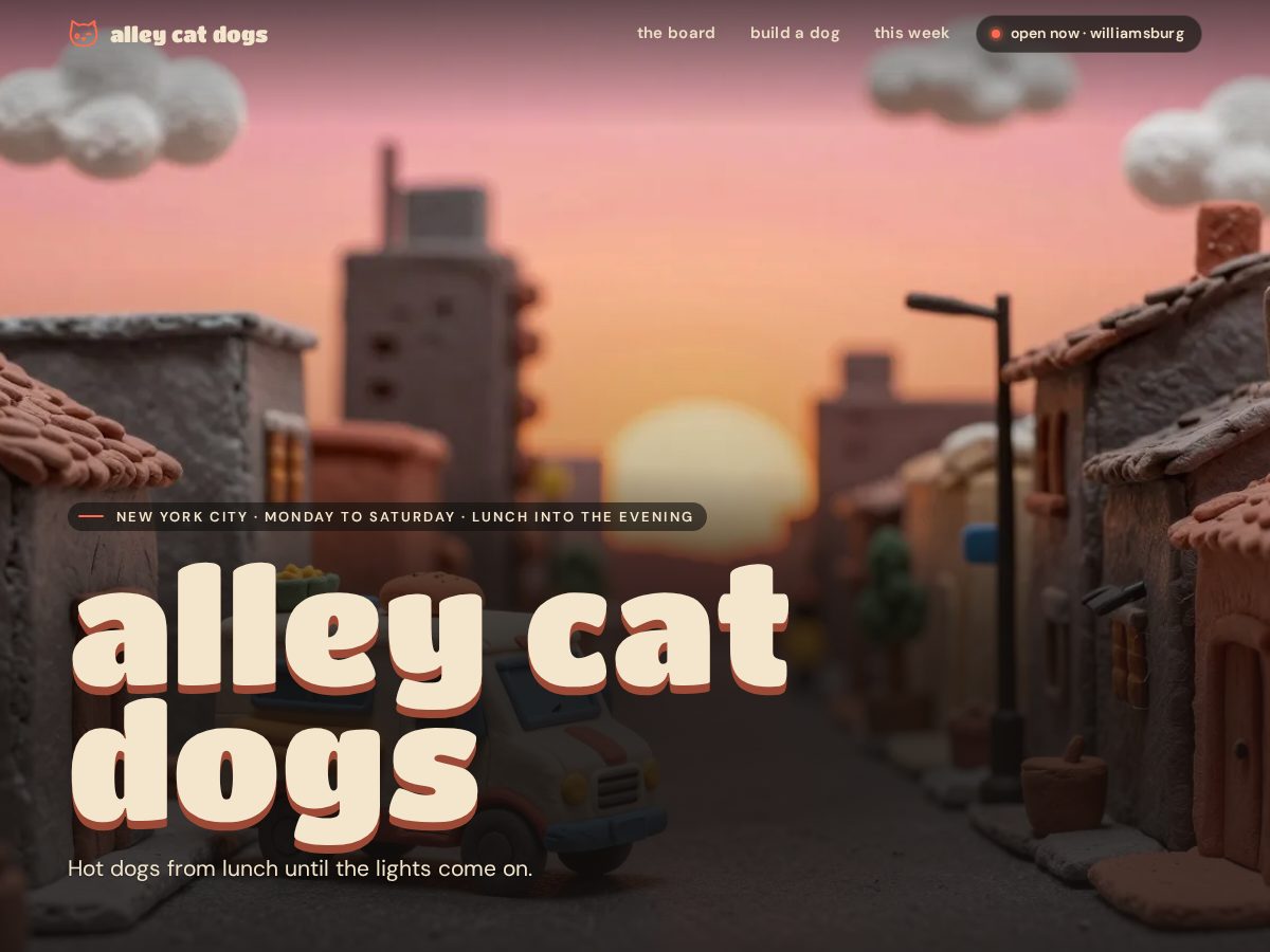 Landing-page snapshot of alleycatdogs.com