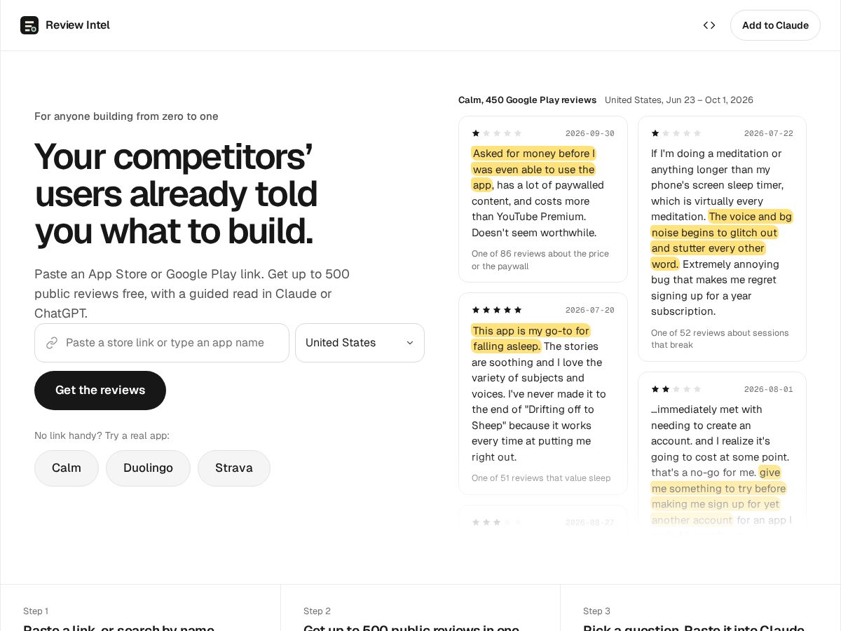Landing-page snapshot of appreviewintel.com
