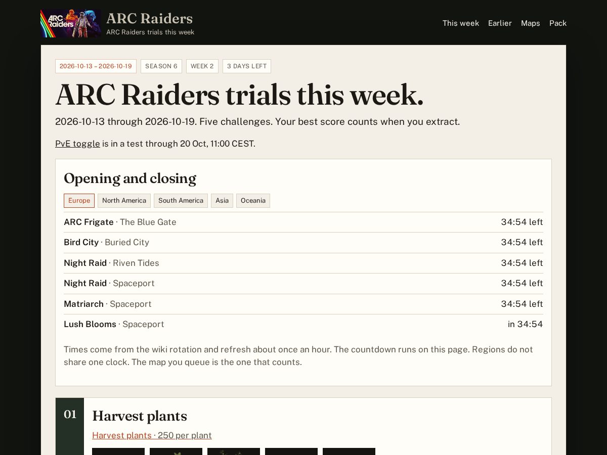 Landing-page snapshot of arcraiderslive.com