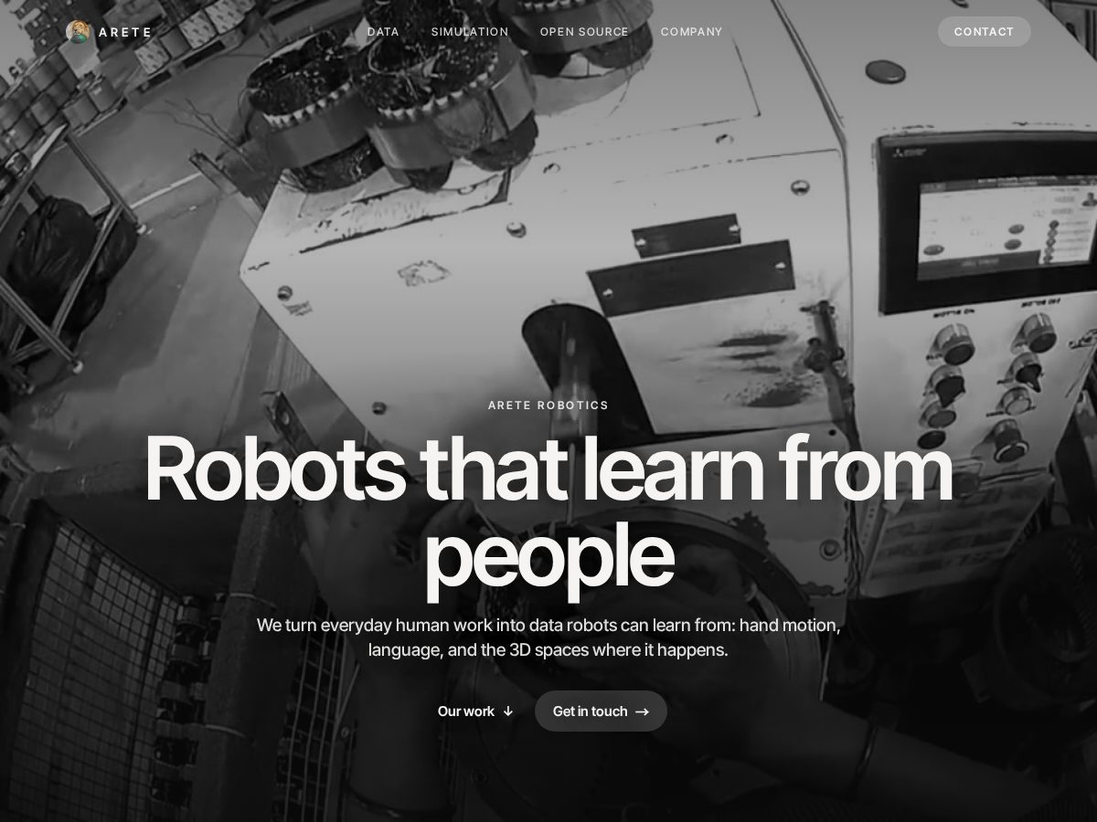 Landing-page snapshot of arete-robotics.com