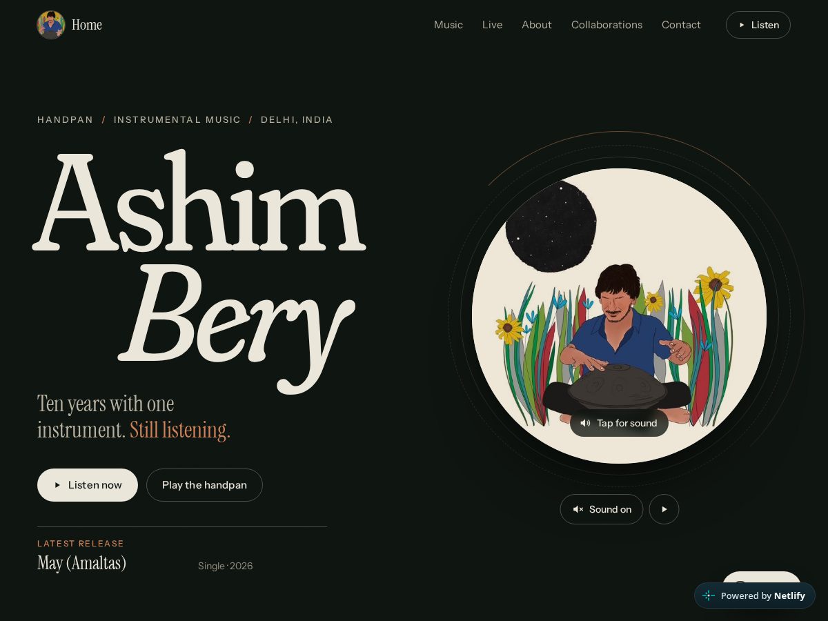 Landing-page snapshot of ashimbery.com