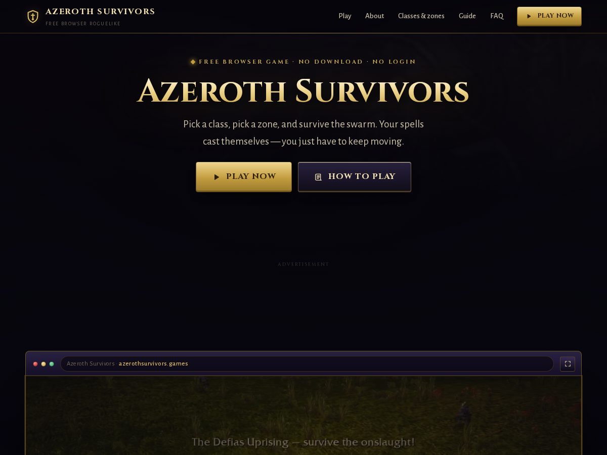 Landing-page snapshot of azerothsurvivors.games