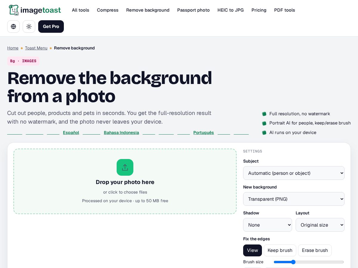 Landing-page snapshot of backgroundtoast.com