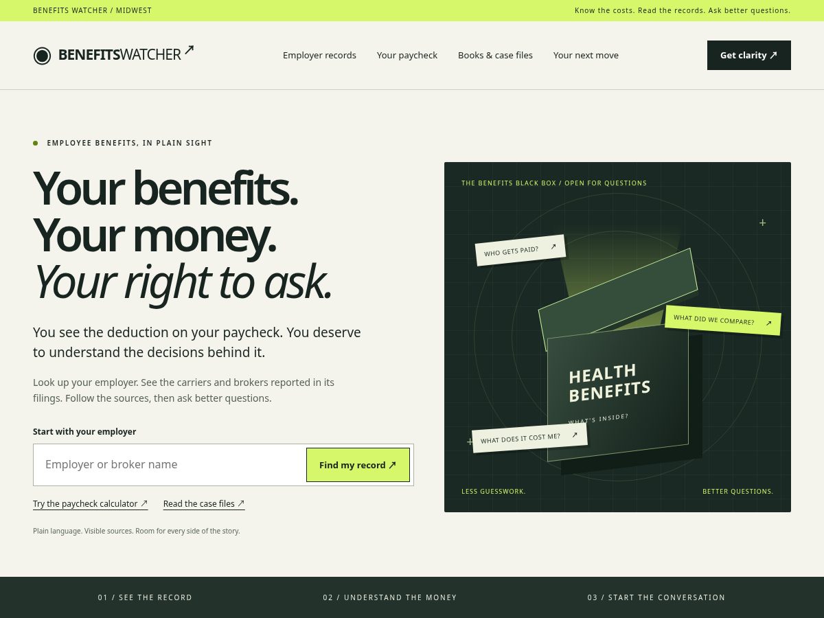 Landing-page snapshot of benefitswatcher.com