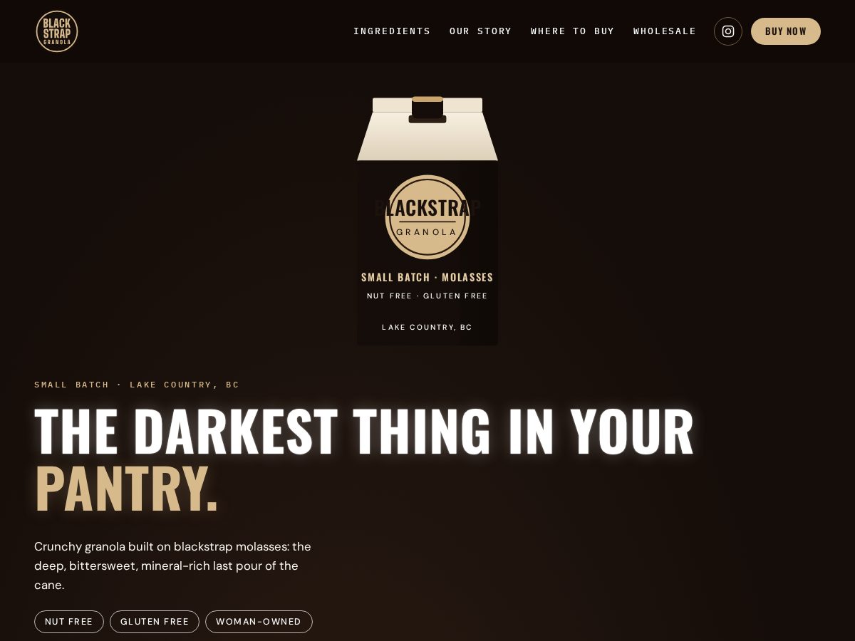 Landing-page snapshot of blackstrapgranola.com