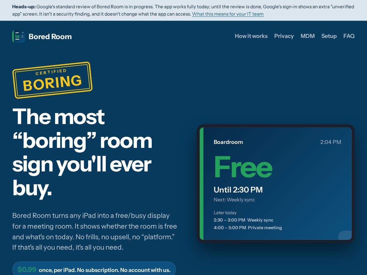 Landing-page snapshot of boredroom.space