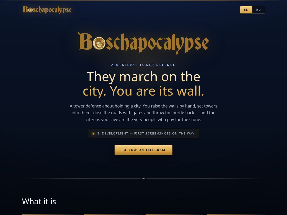 Landing-page snapshot of boschapocalypse.com