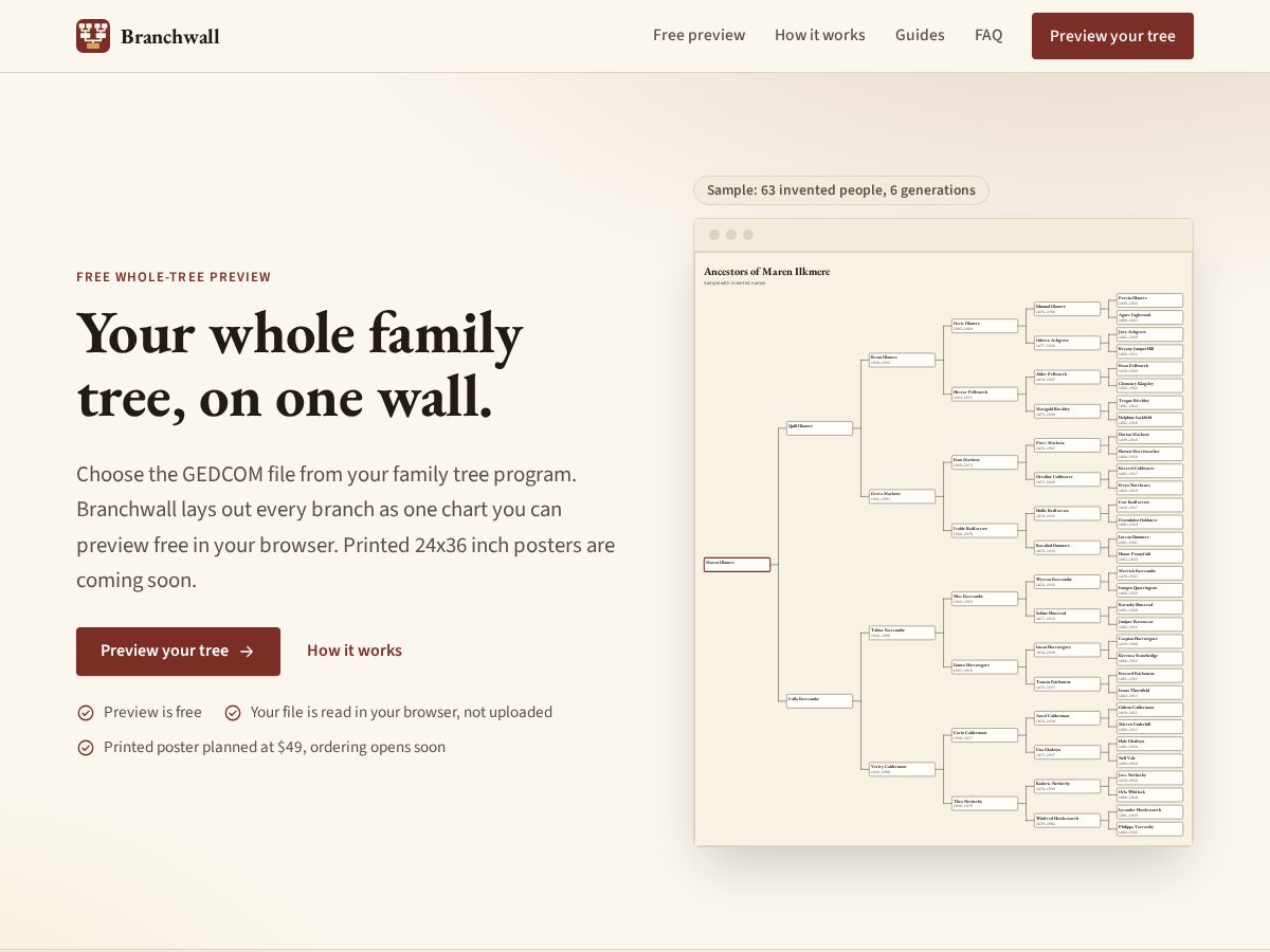 Landing-page snapshot of branchwall.com