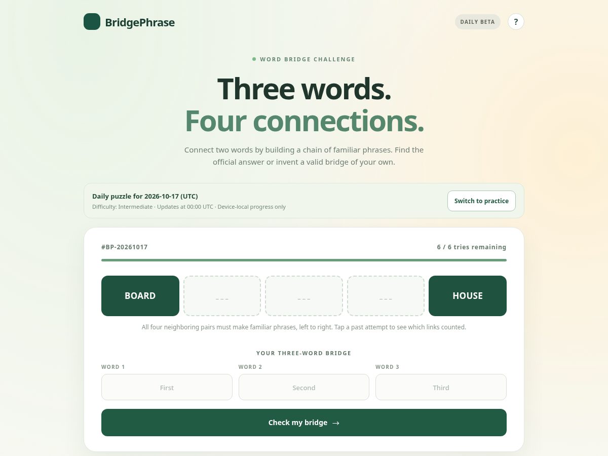 Landing-page snapshot of bridgephrase.com