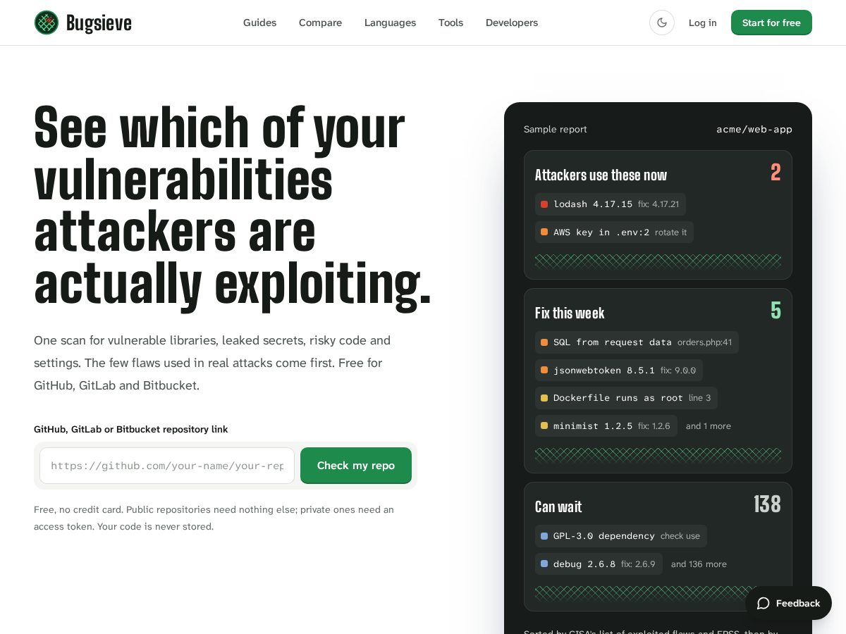 Landing-page snapshot of bugsieve.com