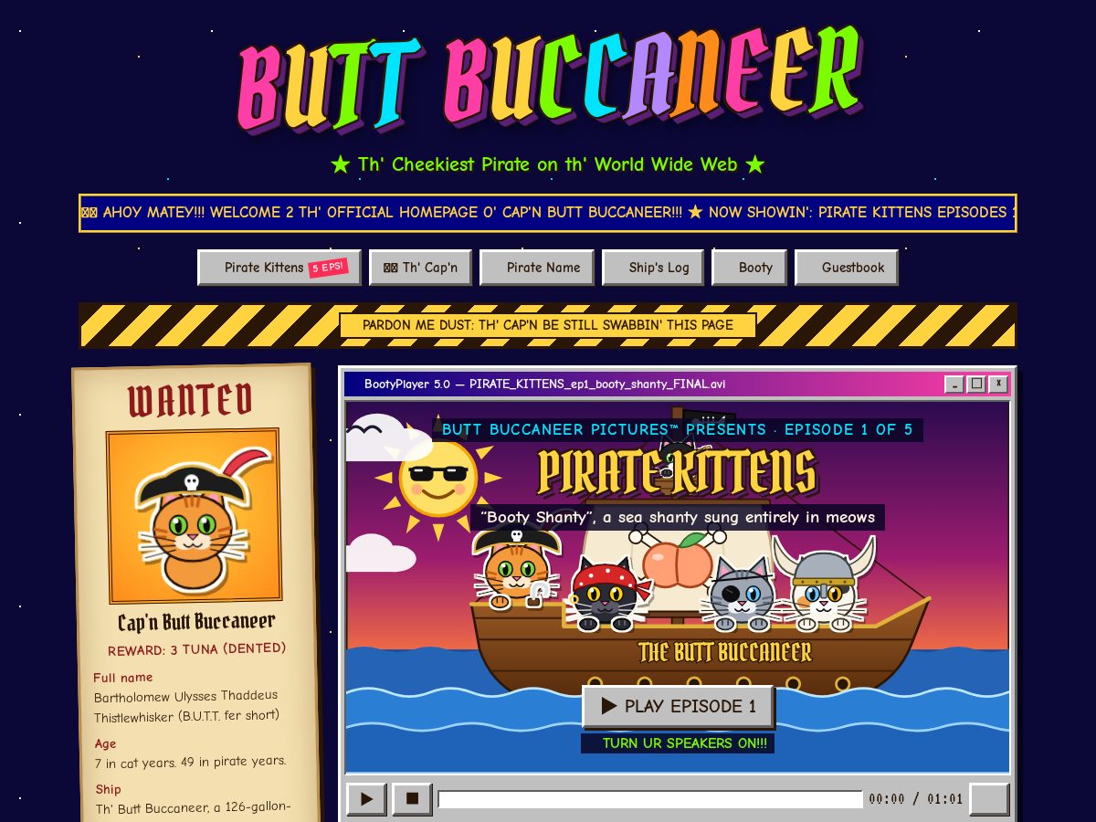 Landing-page snapshot of buttbuccaneer.com