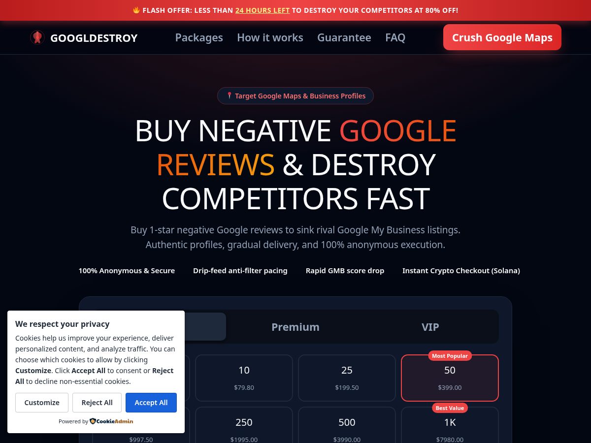Landing-page snapshot of buy-negative-reviews.com