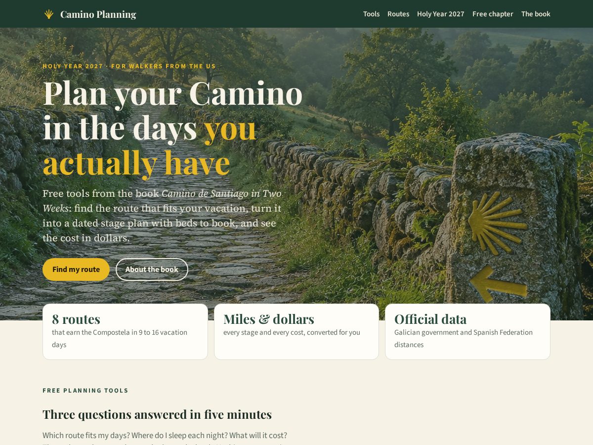 Landing-page snapshot of caminoplanning.com
