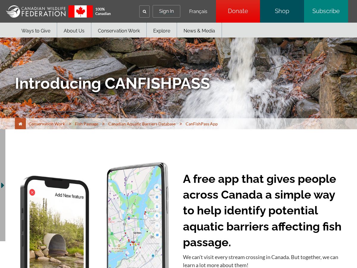Landing-page snapshot of canfishpass.com