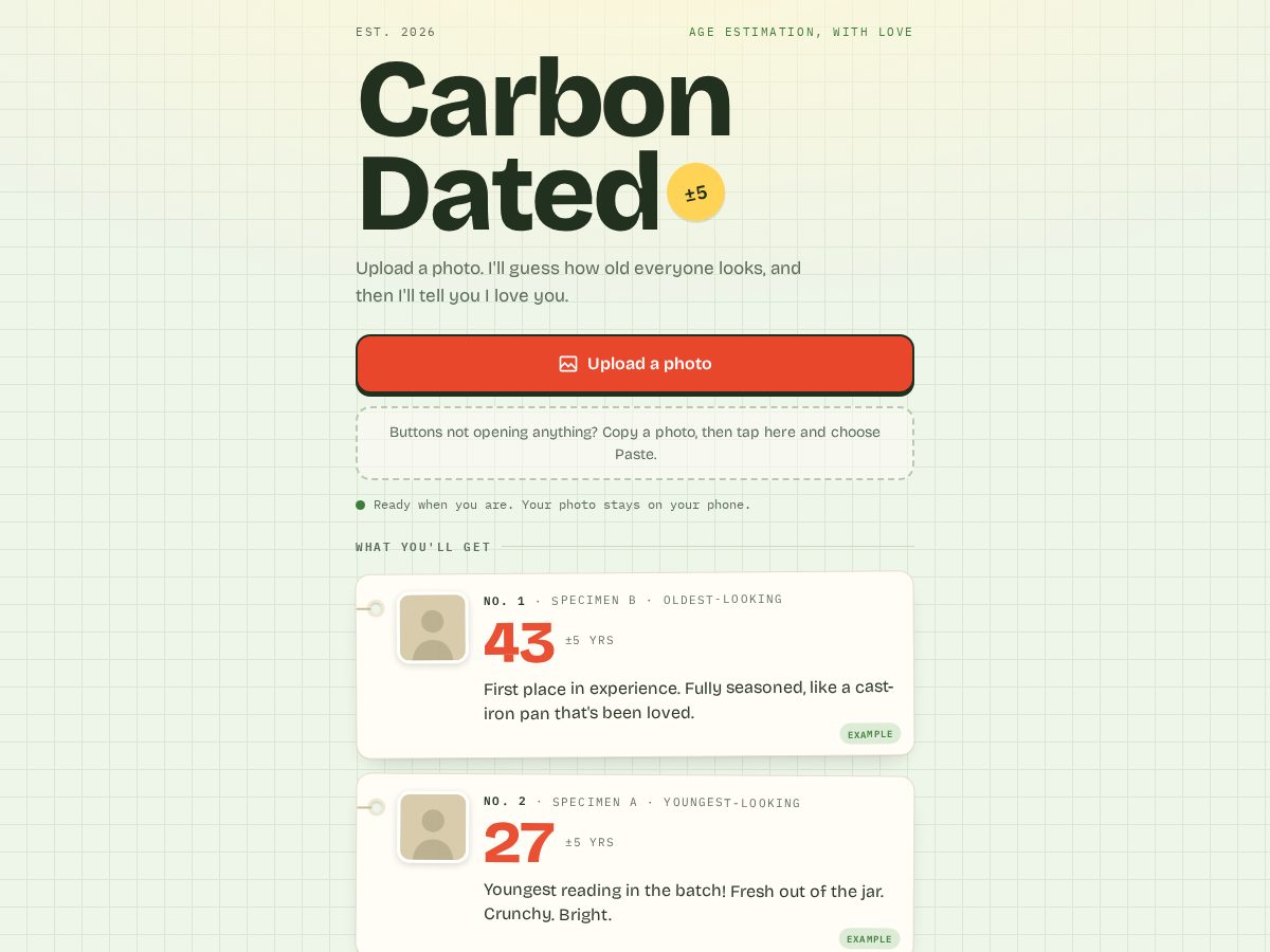 Landing-page snapshot of carbondated.app