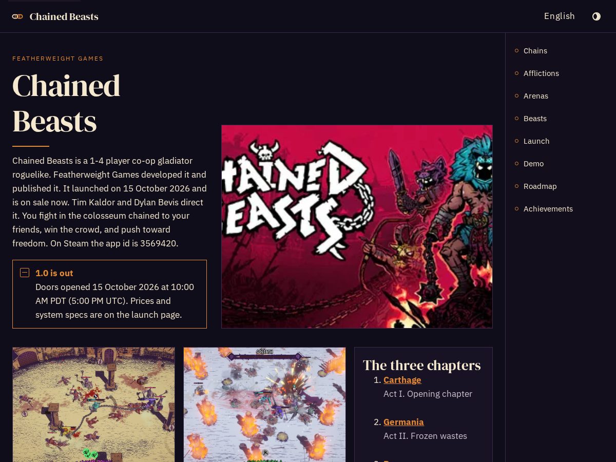 Landing-page snapshot of chainedbeasts.info