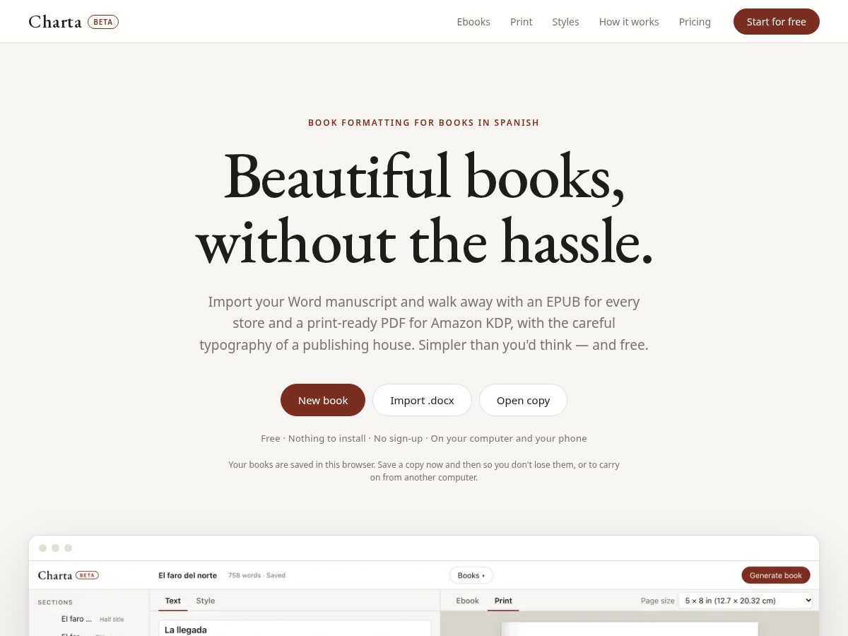 Landing-page snapshot of charta.ink