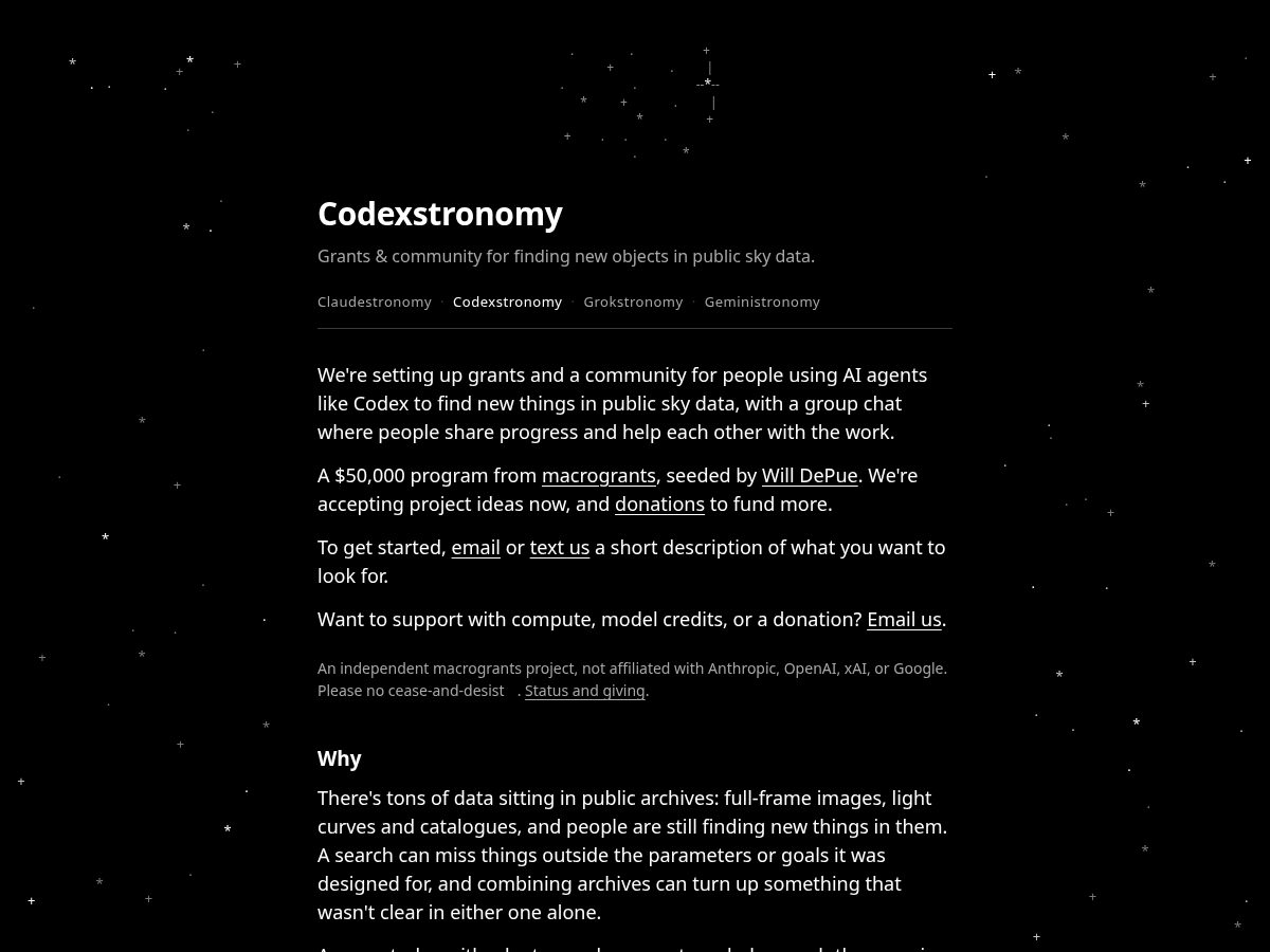 Landing-page snapshot of codexstronomy.com