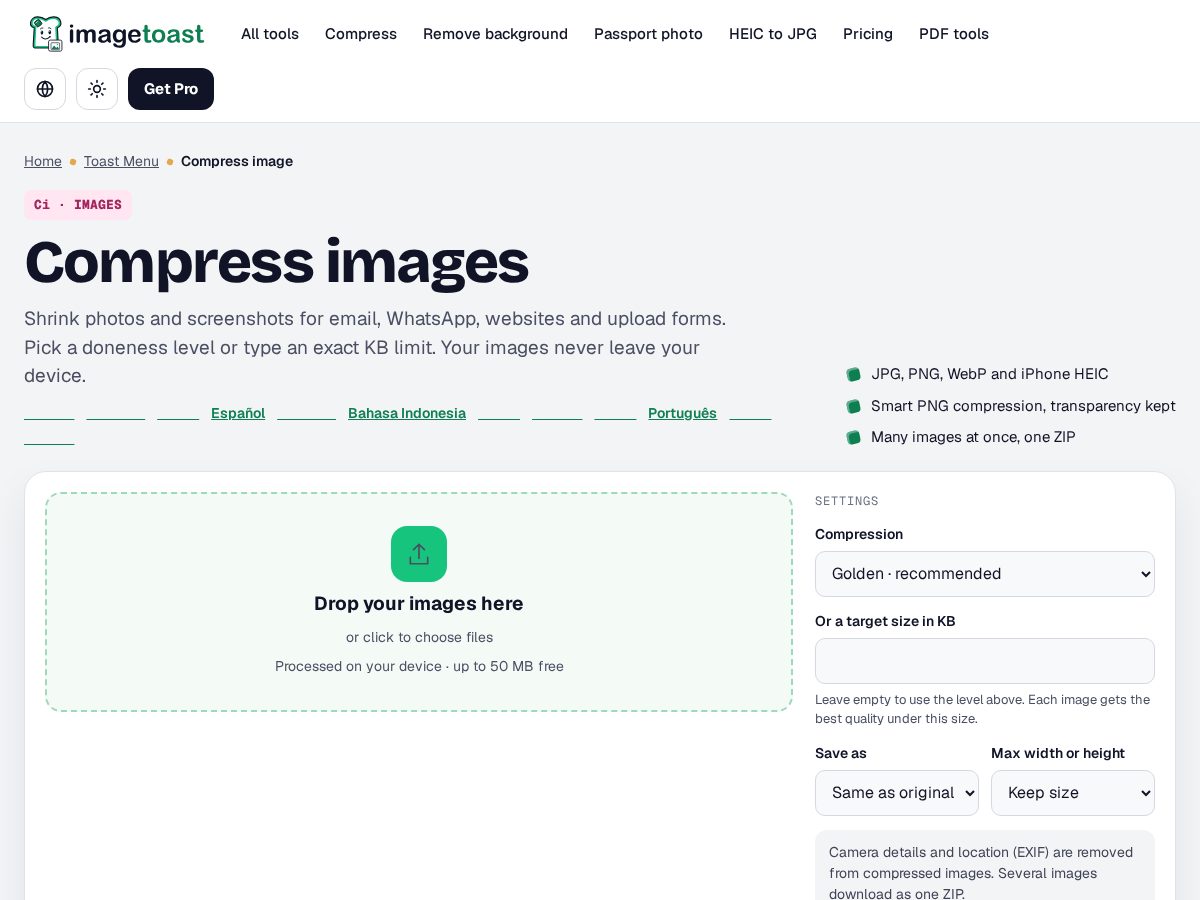 Landing-page snapshot of compresstoast.com