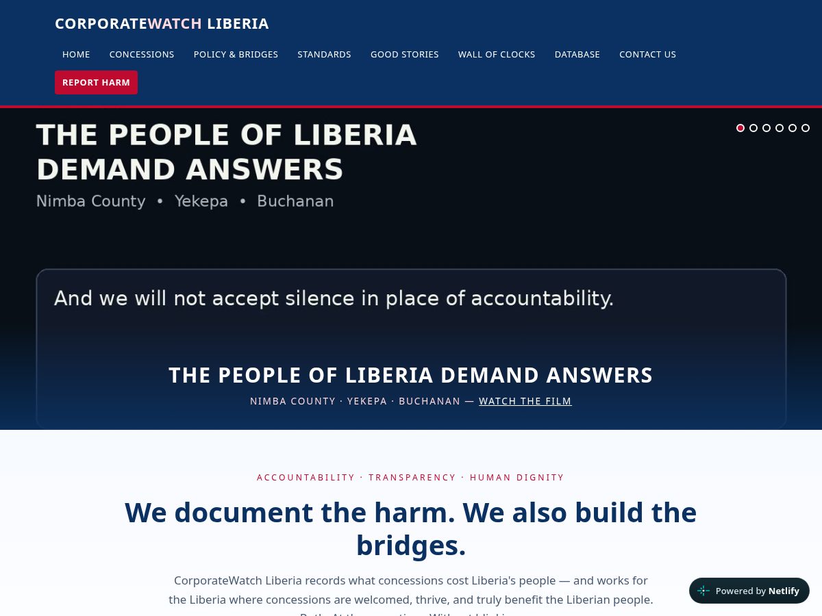 Landing-page snapshot of corporatewatchliberia.org