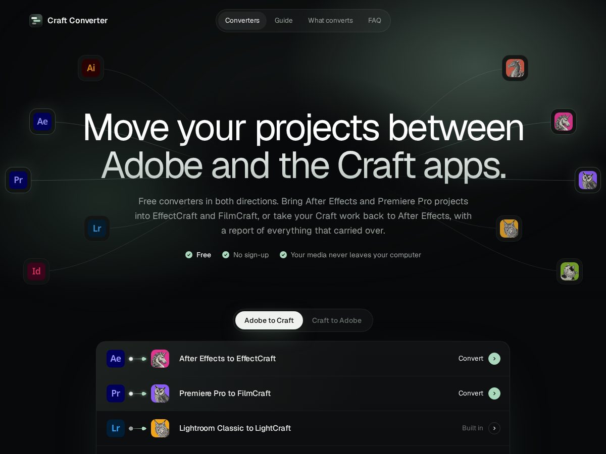 Landing-page snapshot of craftconverter.com