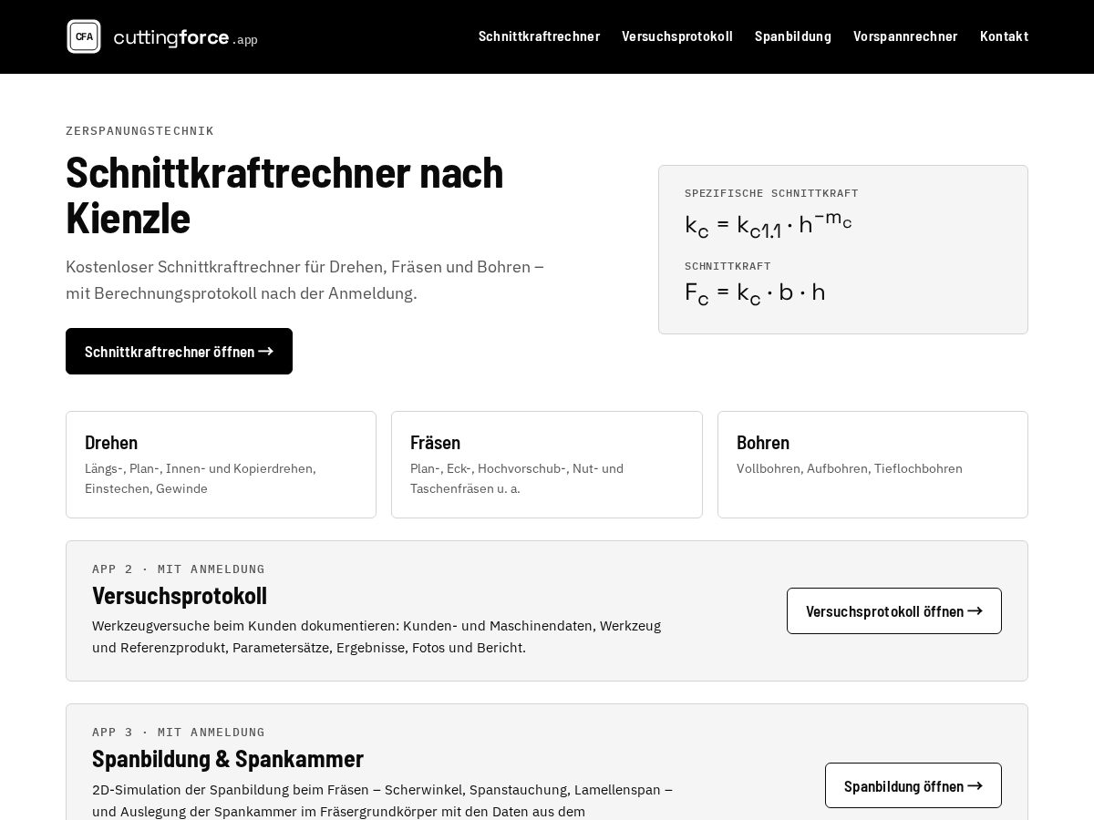 Landing-page snapshot of cuttingforce.app