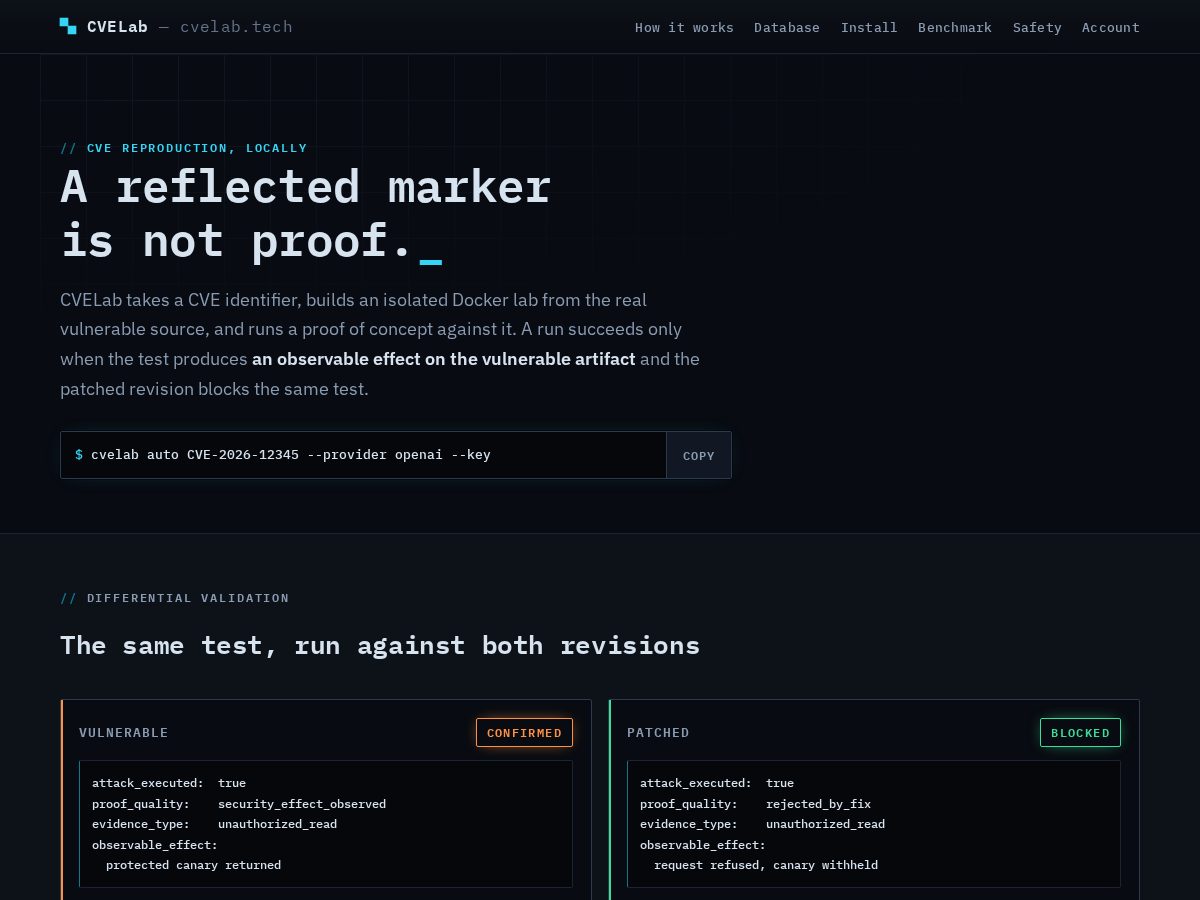 Landing-page snapshot of cvelab.tech