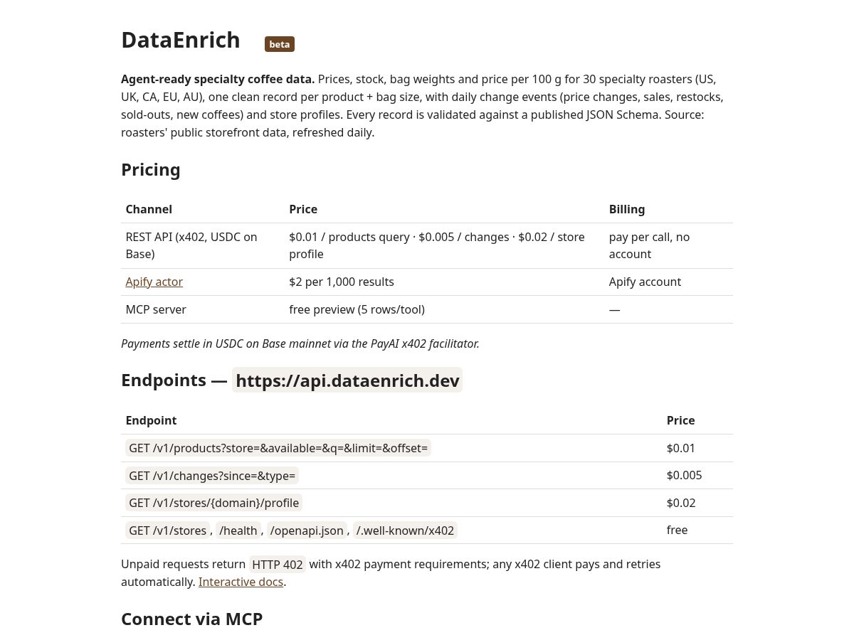 Landing-page snapshot of dataenrich.dev