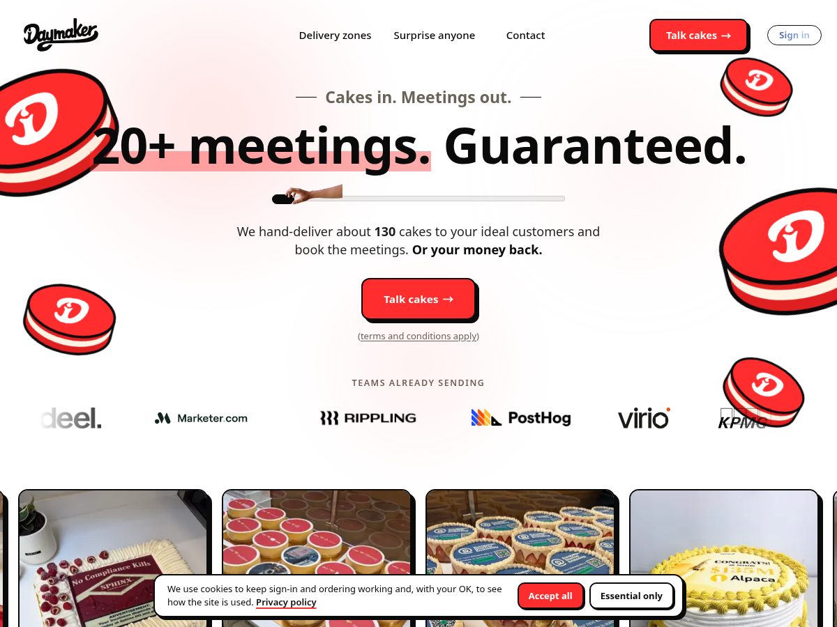 Landing-page snapshot of daymakercake.com