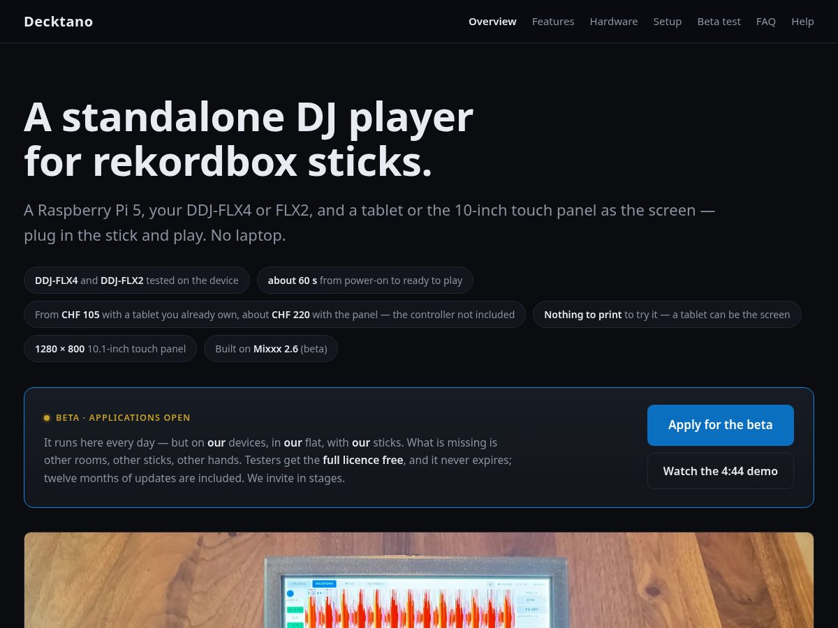 Landing-page snapshot of decktano.com