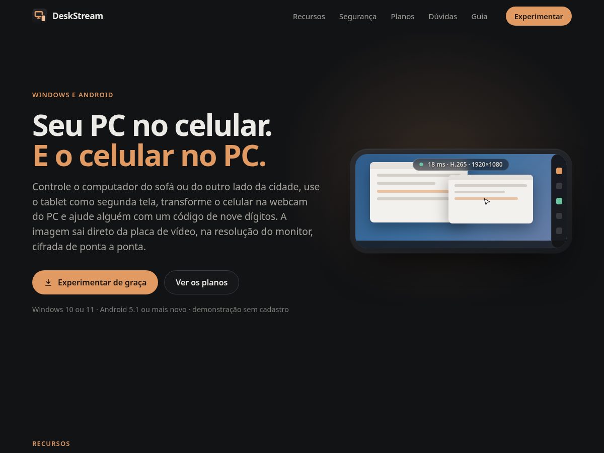 Landing-page snapshot of deskstream.site