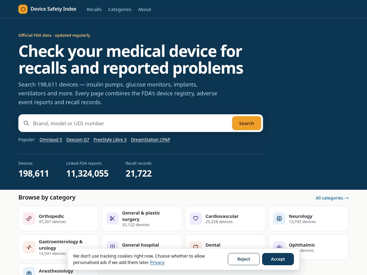 Landing-page snapshot of devicesafetyindex.com