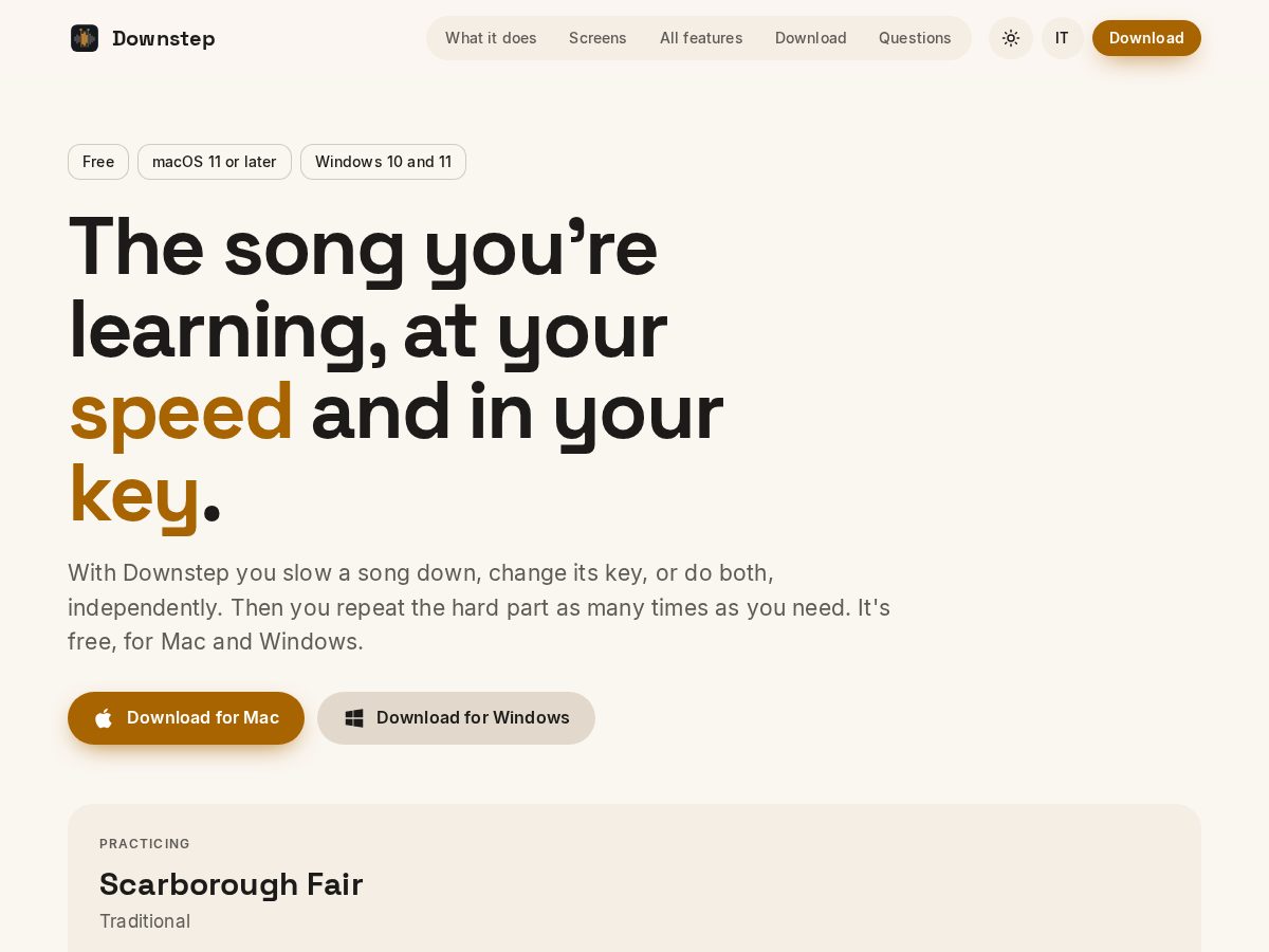 Landing-page snapshot of downstep.app