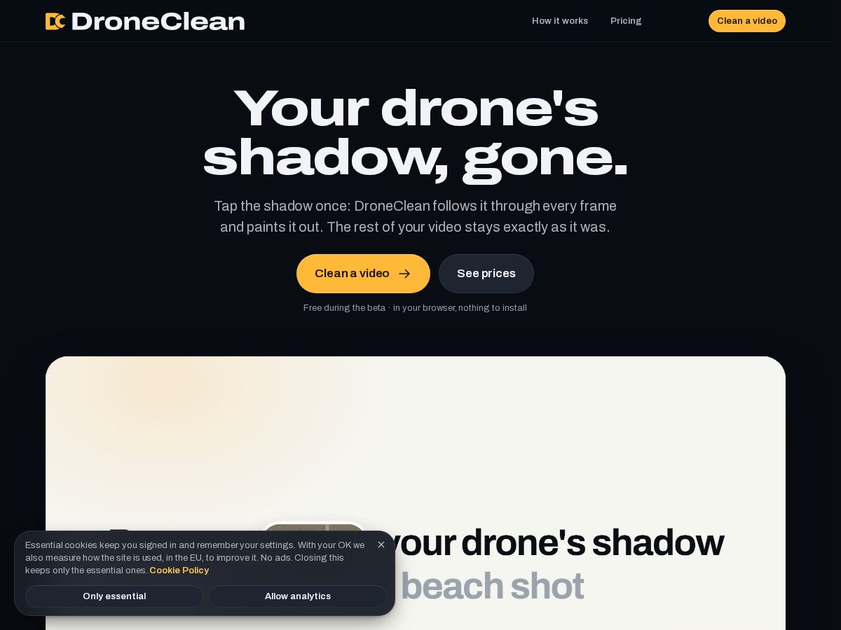 Landing-page snapshot of droneclean.app