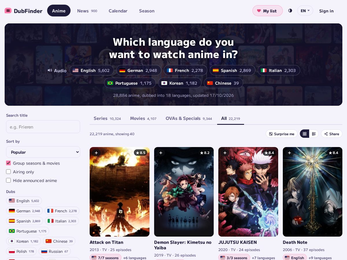Landing-page snapshot of dubfinder.app