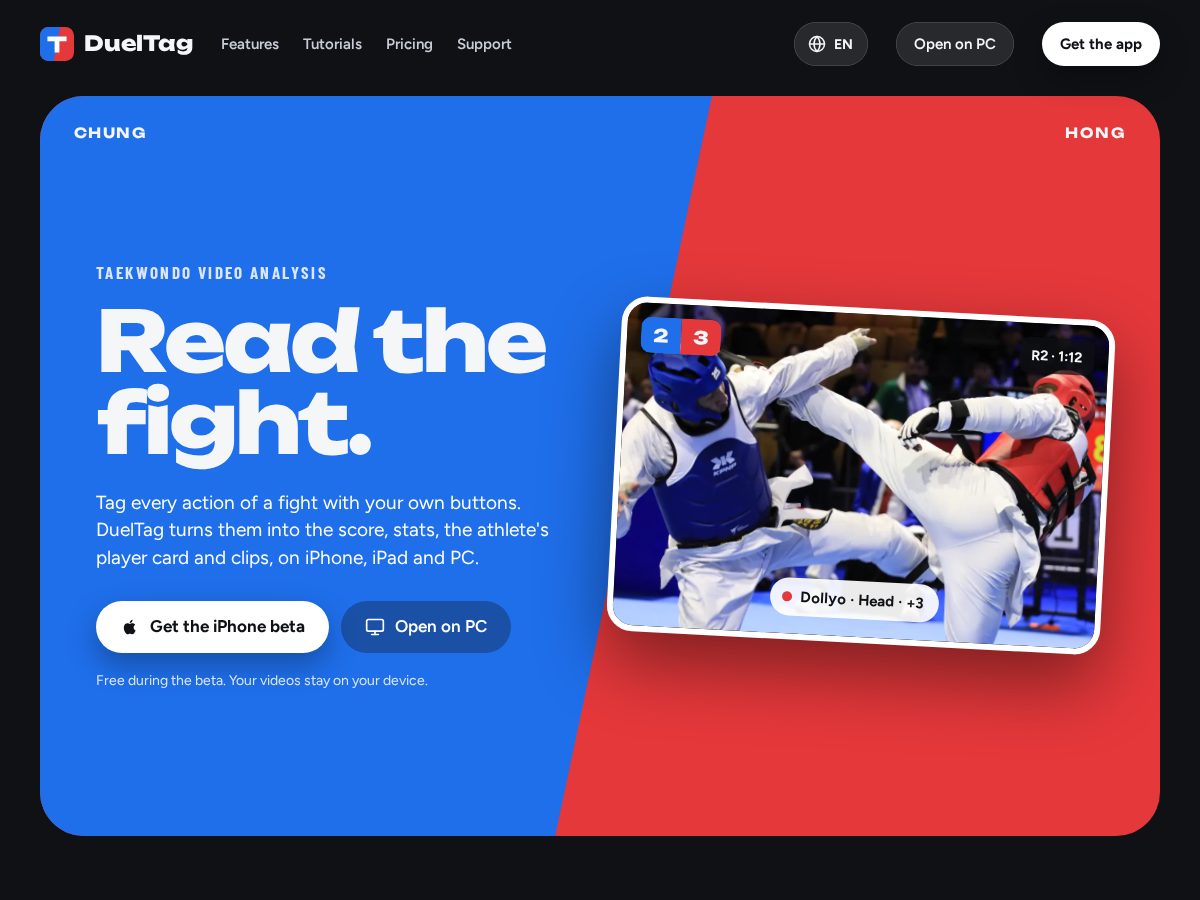 Landing-page snapshot of dueltag.com