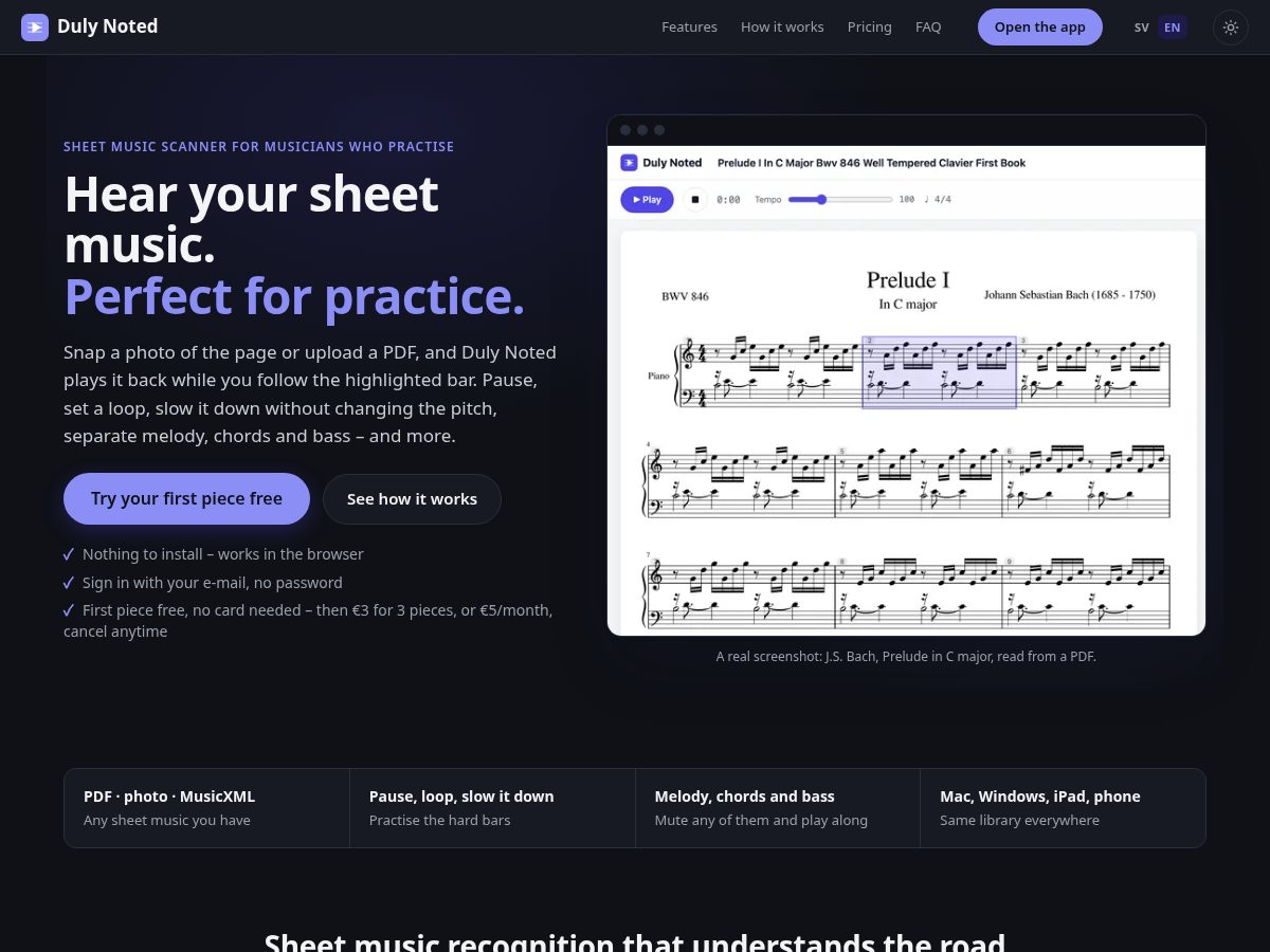 Landing-page snapshot of dulynoted.music