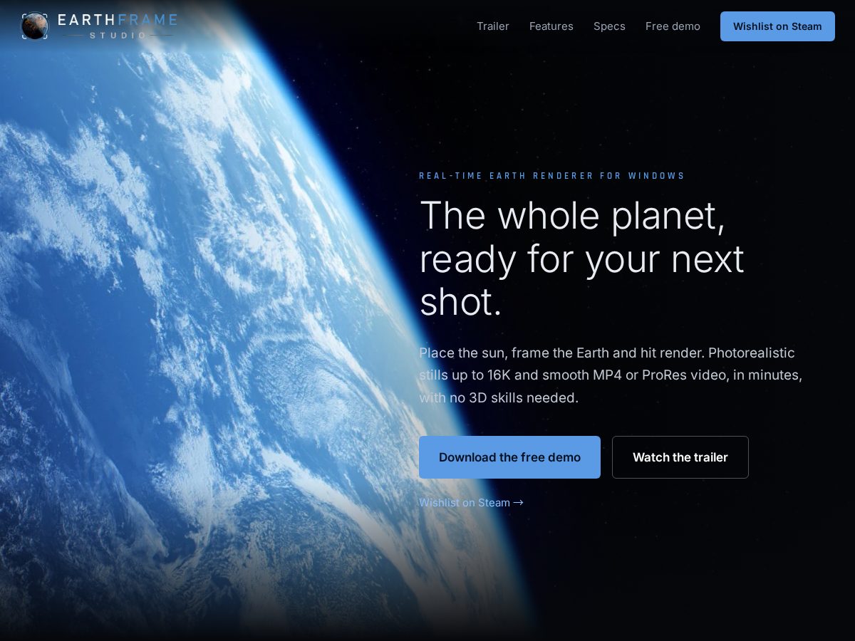 Landing-page snapshot of earthframestudio.com