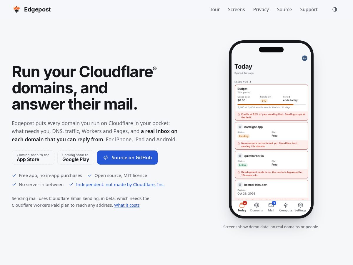 Landing-page snapshot of edgepost.dev