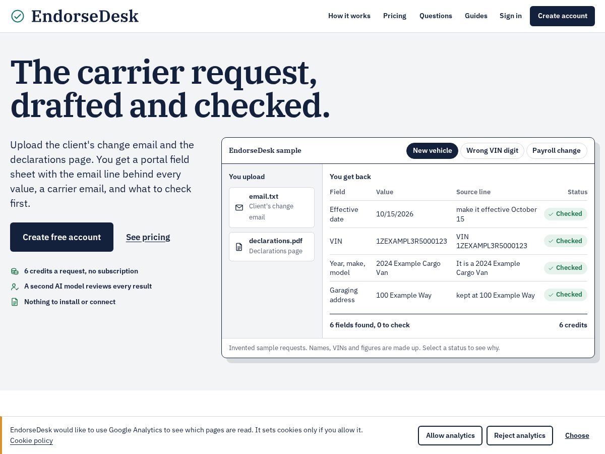 Landing-page snapshot of endorsedesk.com