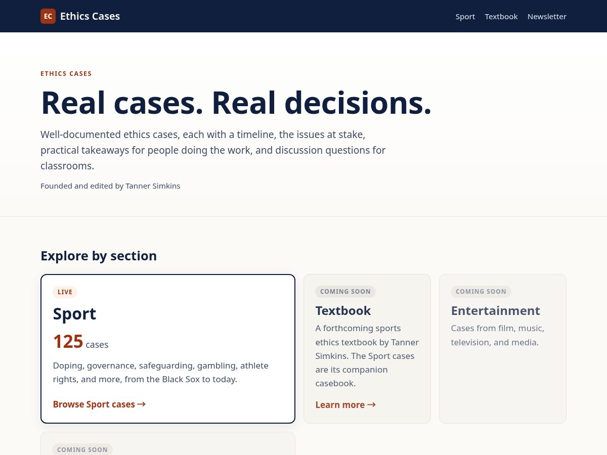 Landing-page snapshot of ethicscases.com