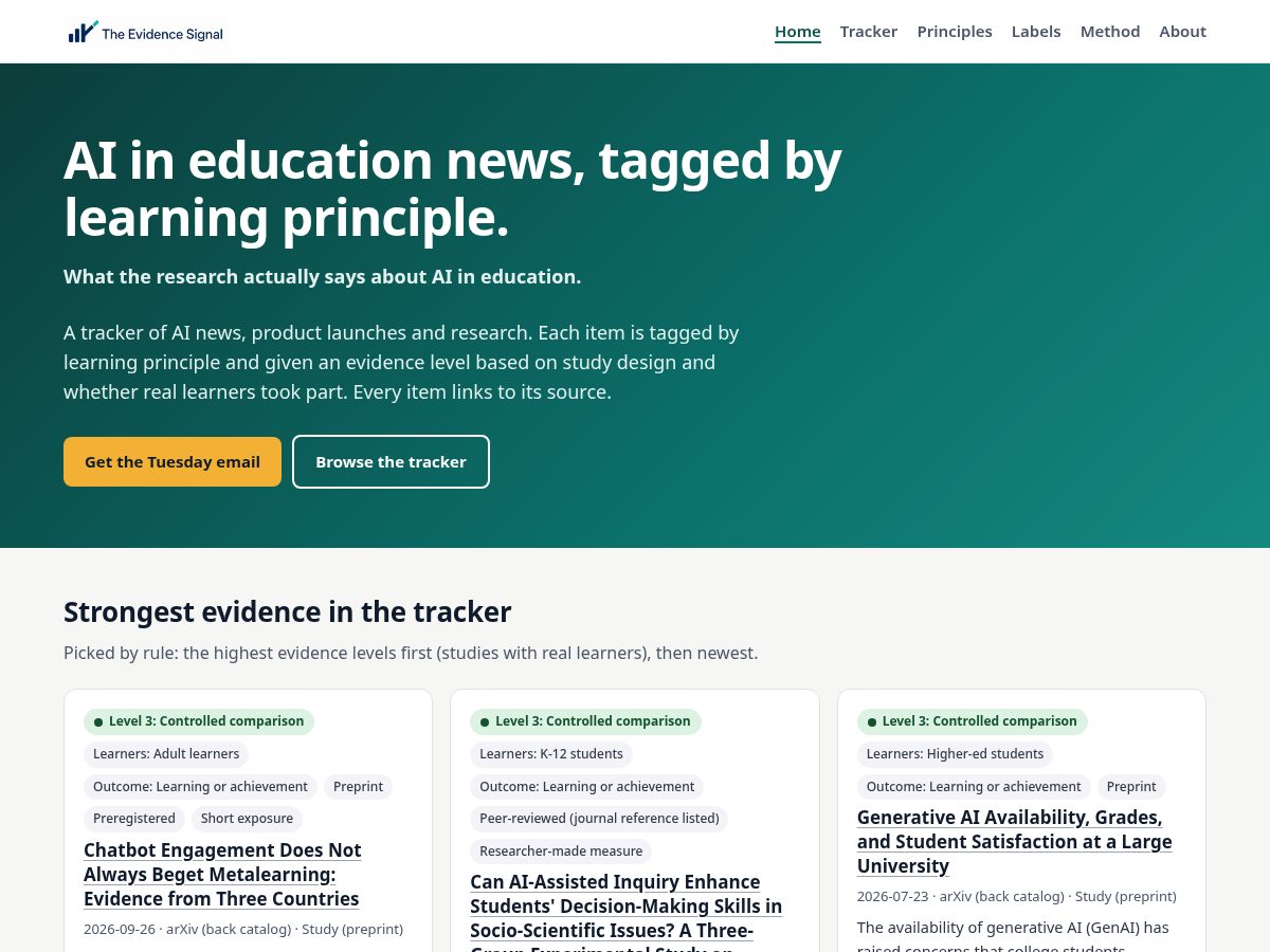 Landing-page snapshot of evidencesignal.org