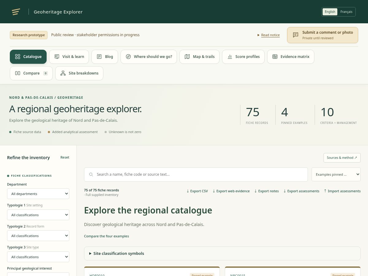 Landing-page snapshot of exploregeoheritage.com