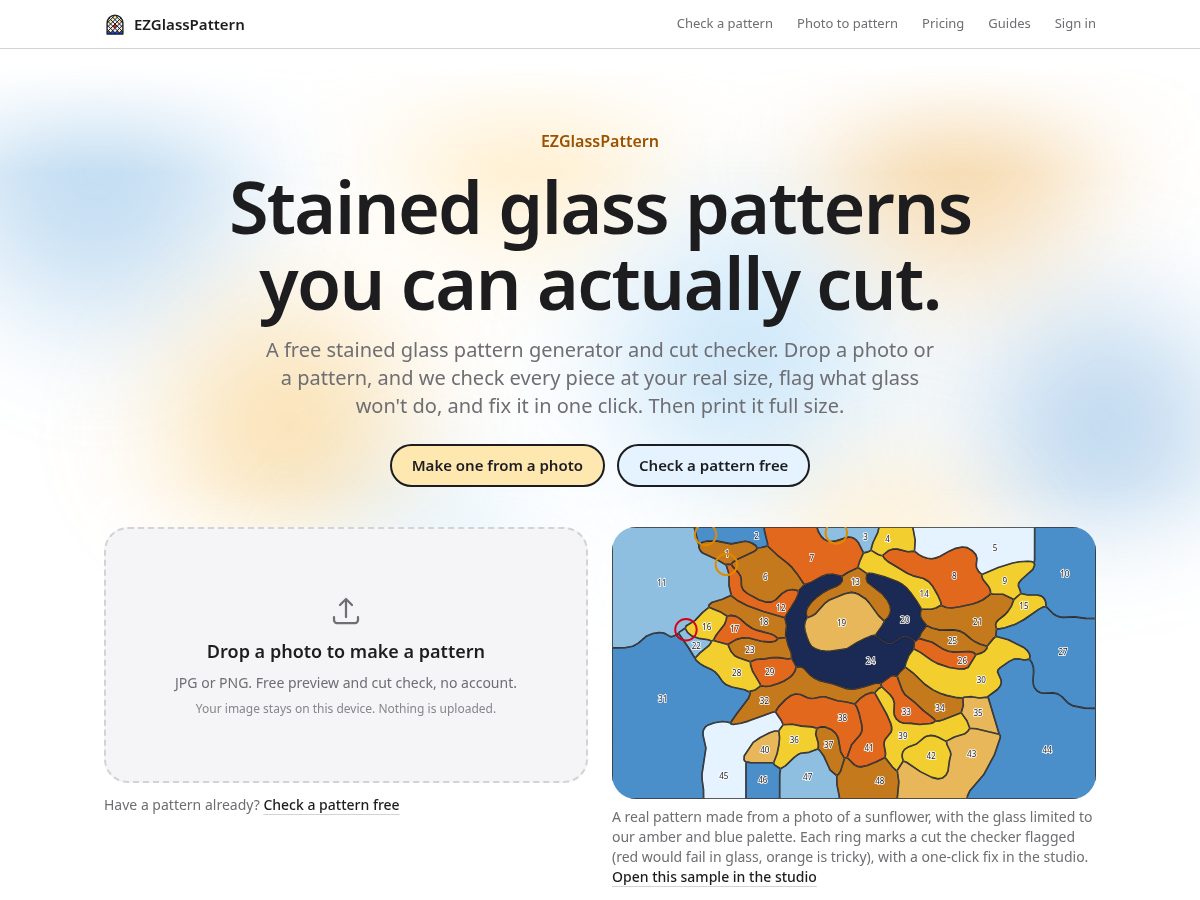 Landing-page snapshot of ezglasspattern.com