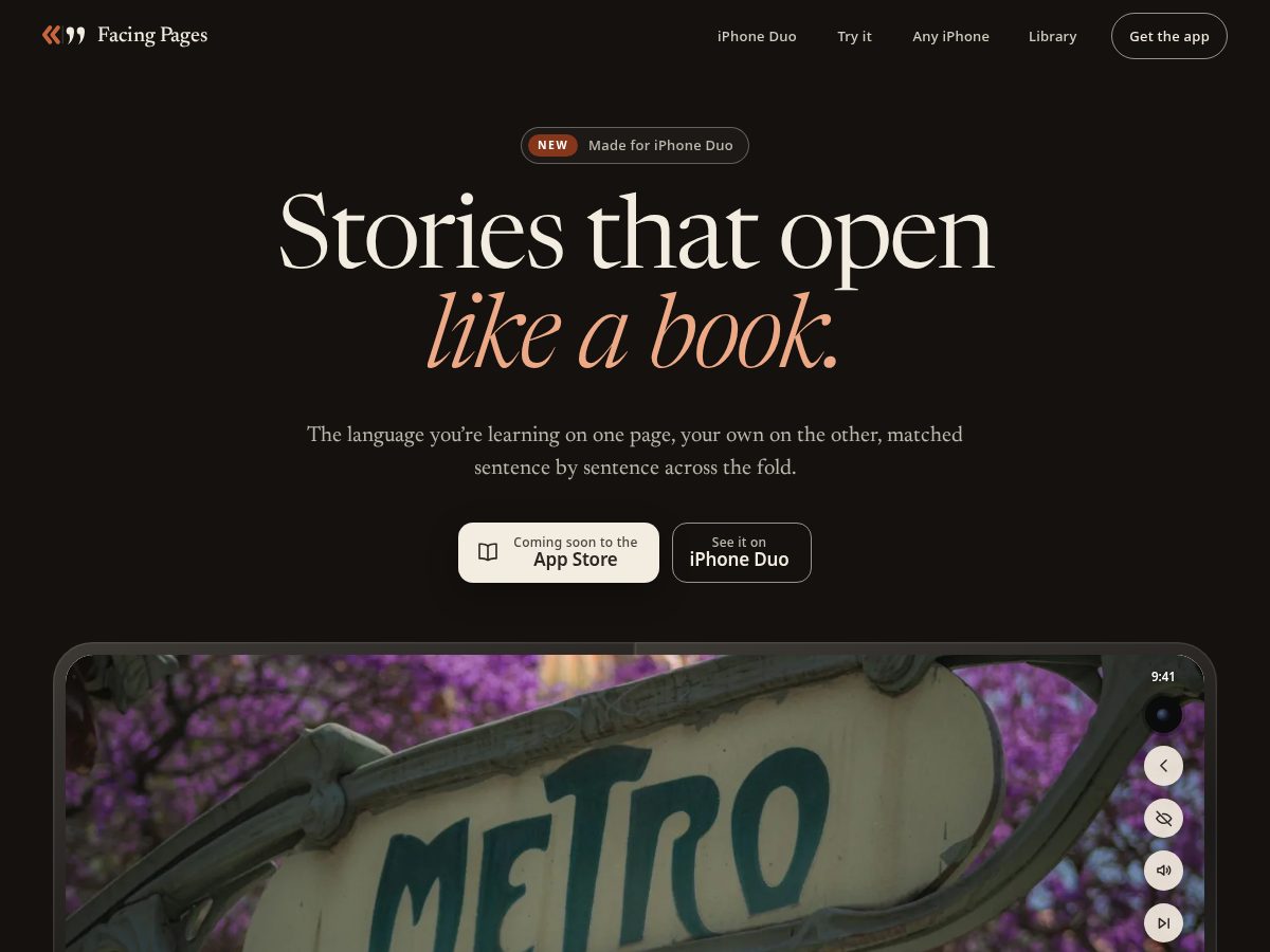 Landing-page snapshot of facingpagesapp.com
