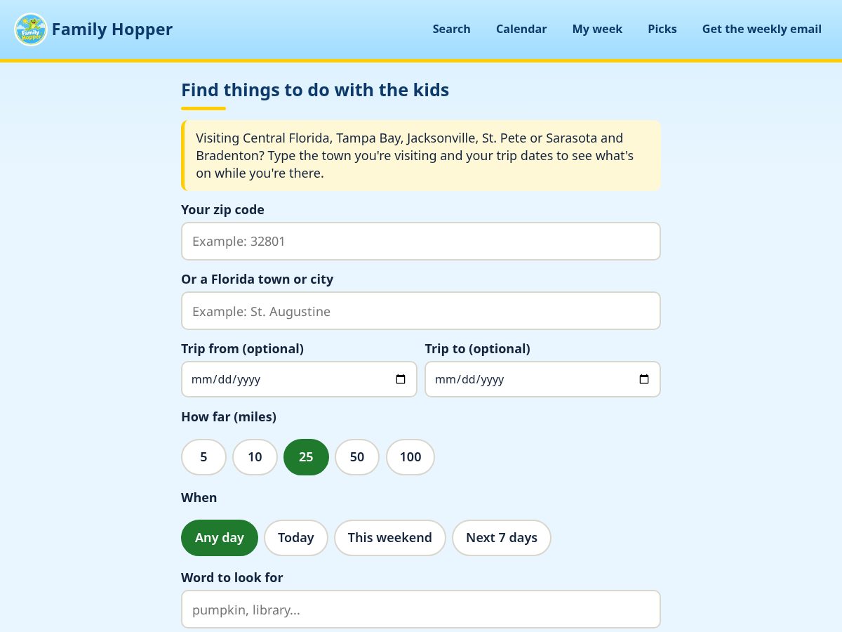 Landing-page snapshot of familyhopper.com