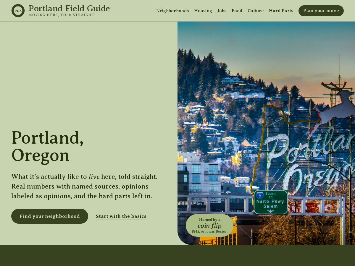 Landing-page snapshot of fieldguidepdx.com